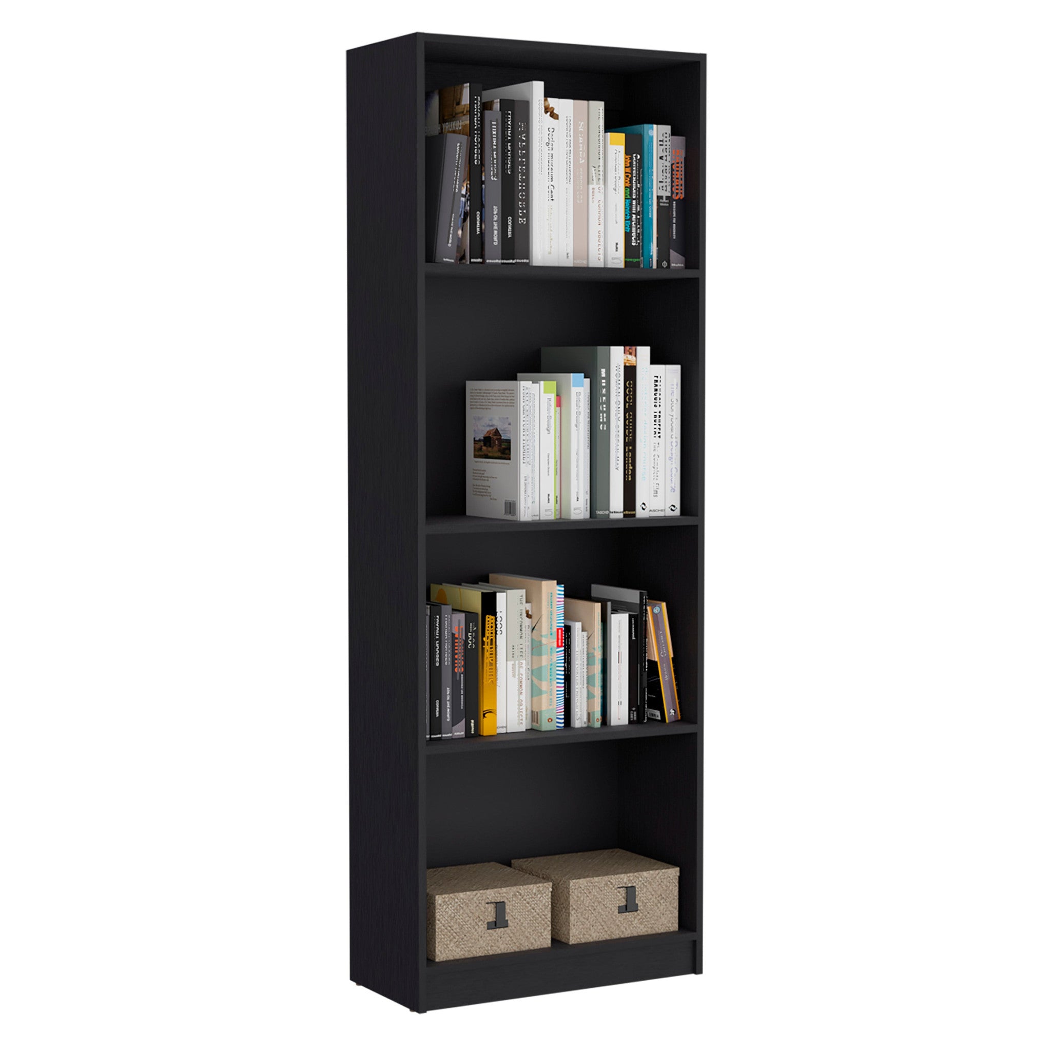 71" Black Four Tier Bookcase with Two doors