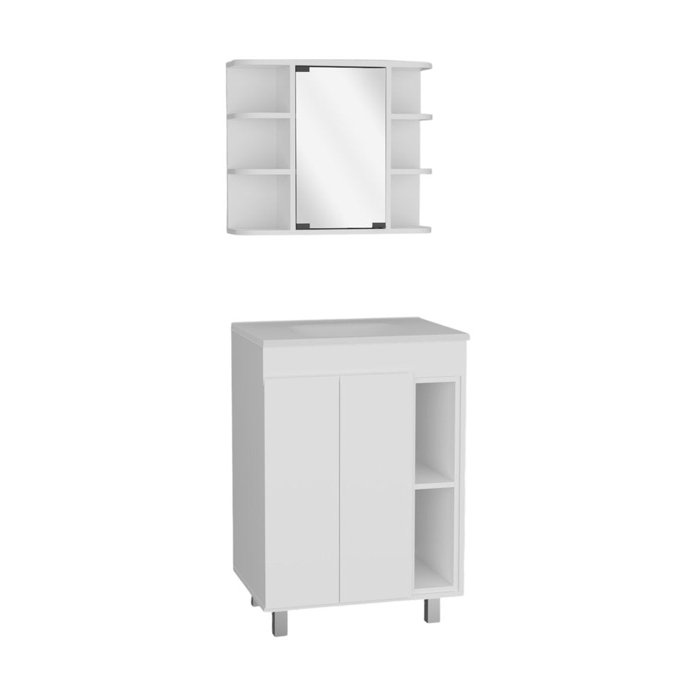 24" White Wood Freestanding Bathroom Vanity With Sink And Medicine Cabinet With Mirror