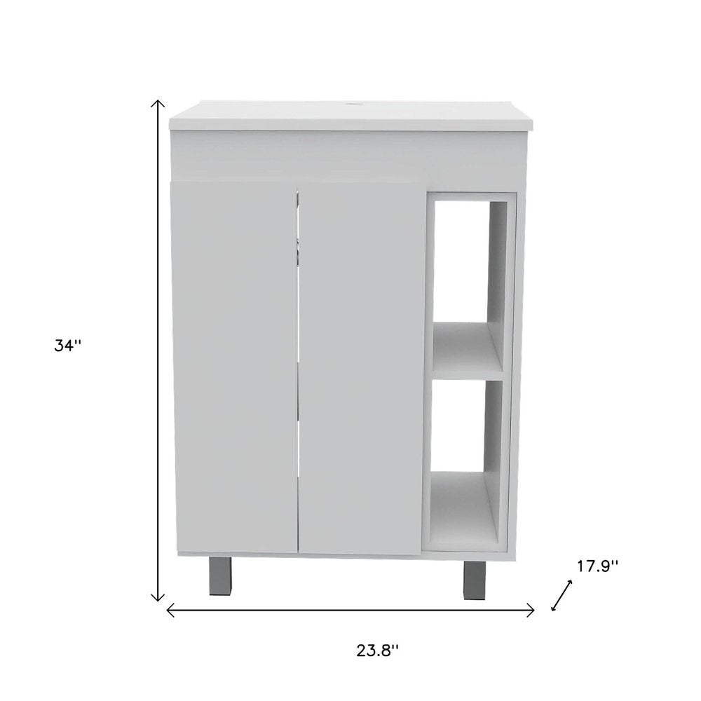 24" White Wood Freestanding Bathroom Vanity With Sink And Medicine Cabinet With Mirror
