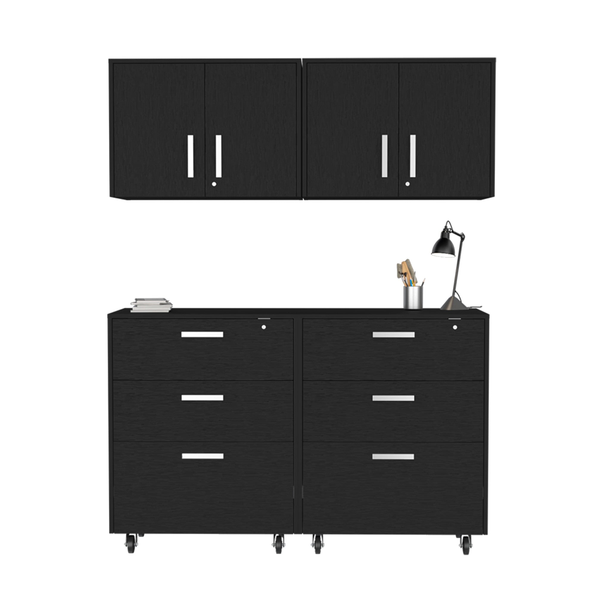 28" Black Wall mounted Accent Cabinet With Four Shelves And Six Drawers