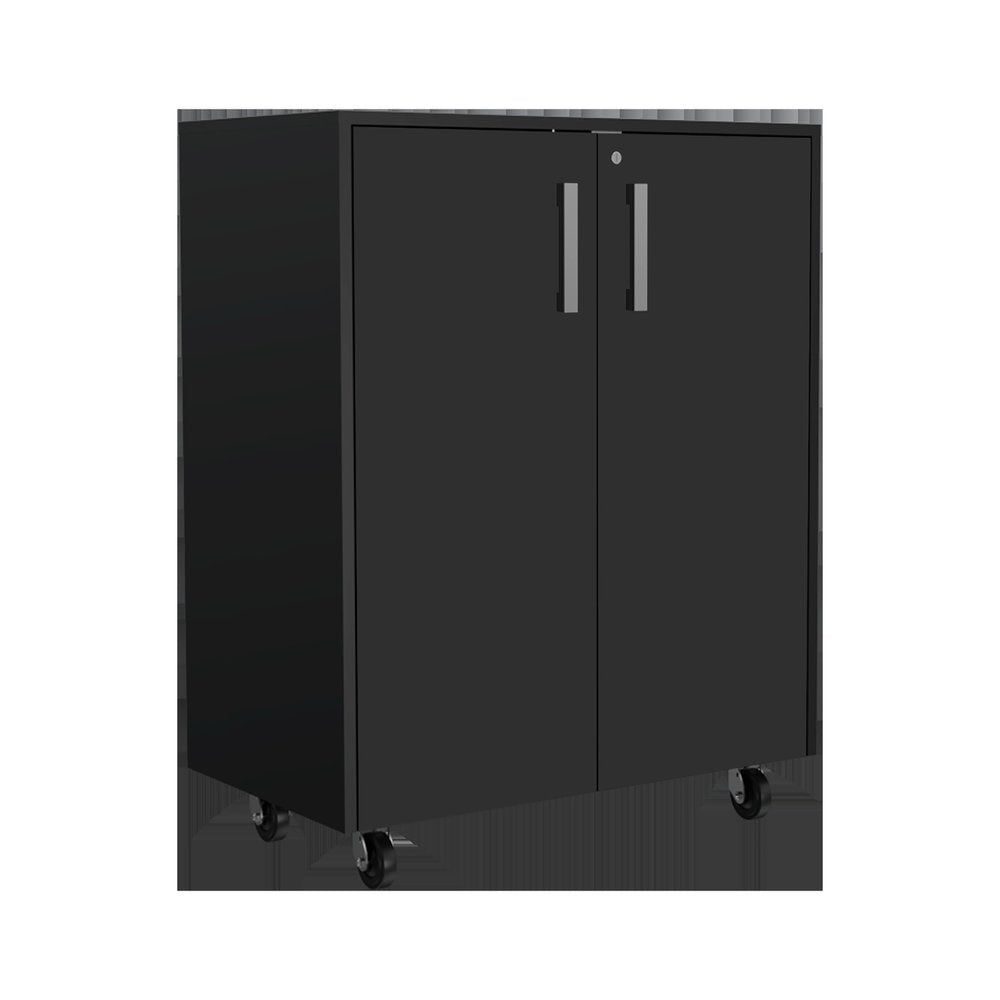 28" Black Wall mounted Accent Cabinet With Six Shelves And Three Drawers
