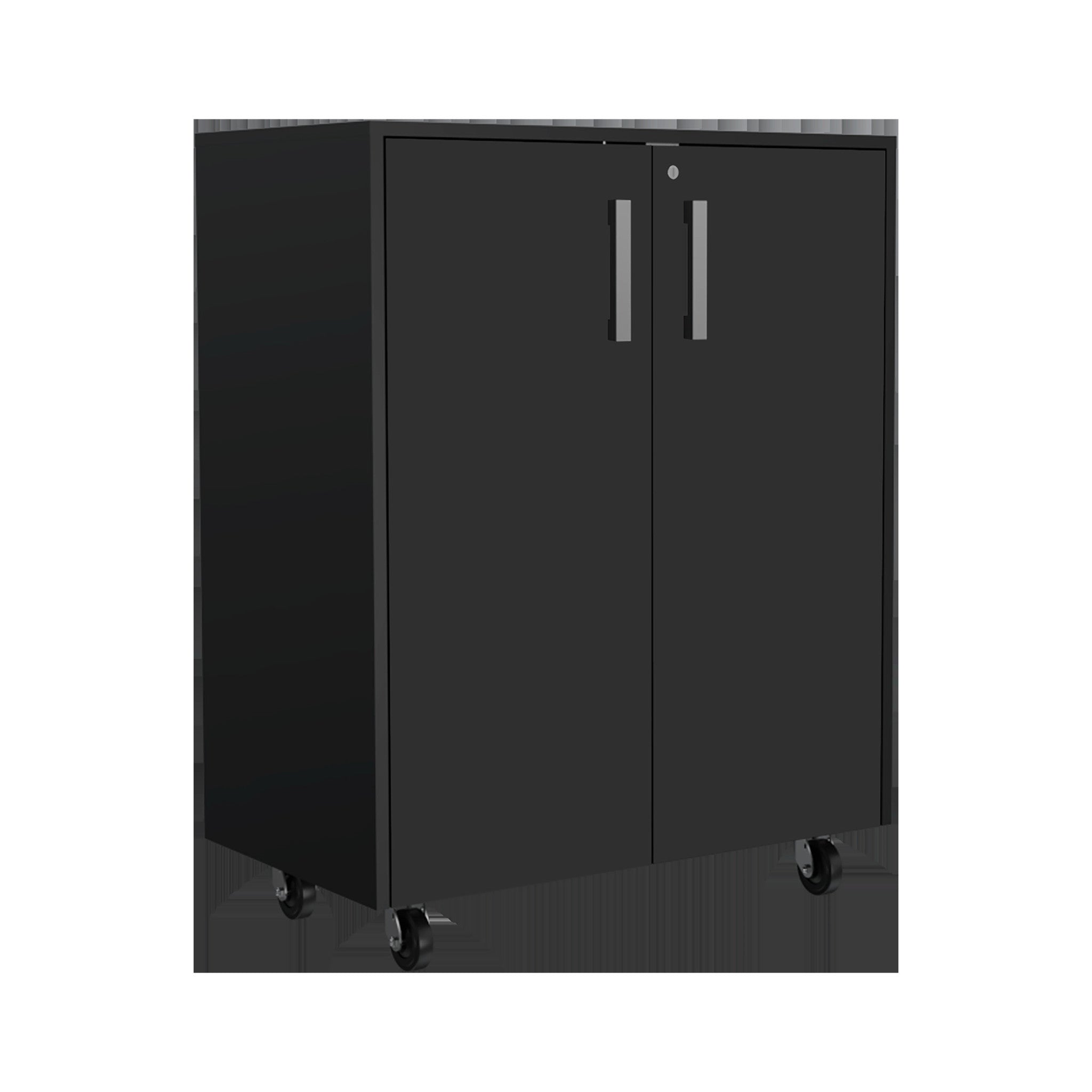 28" Black Wall mounted Accent Cabinet With Six Shelves And Three Drawers