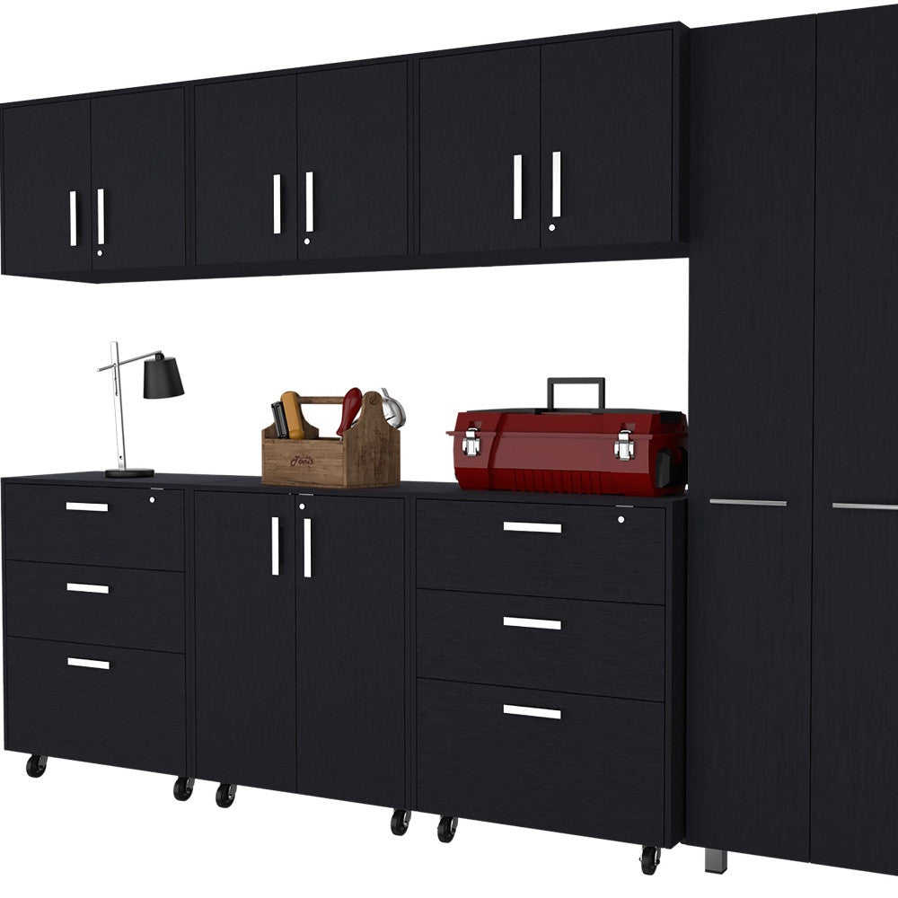 28" Black Wall mounted Accent Cabinet With Twelve Shelves And Six Drawers