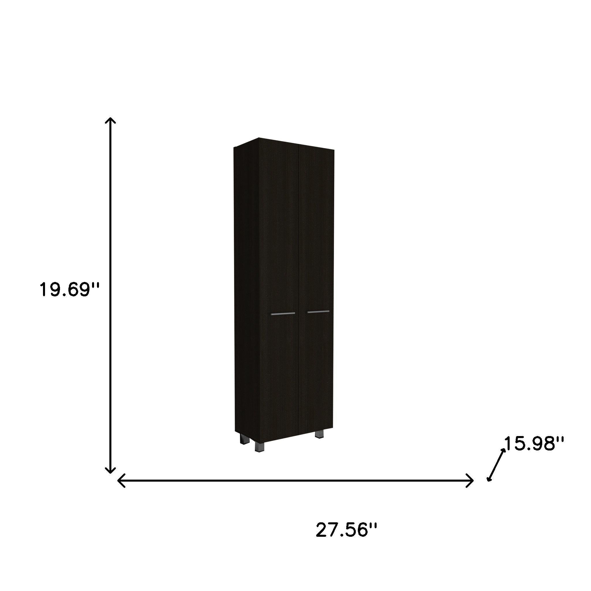 7 Black Wood Wall Mounted Accent Cabinet With Ten Doors And Six Drawers