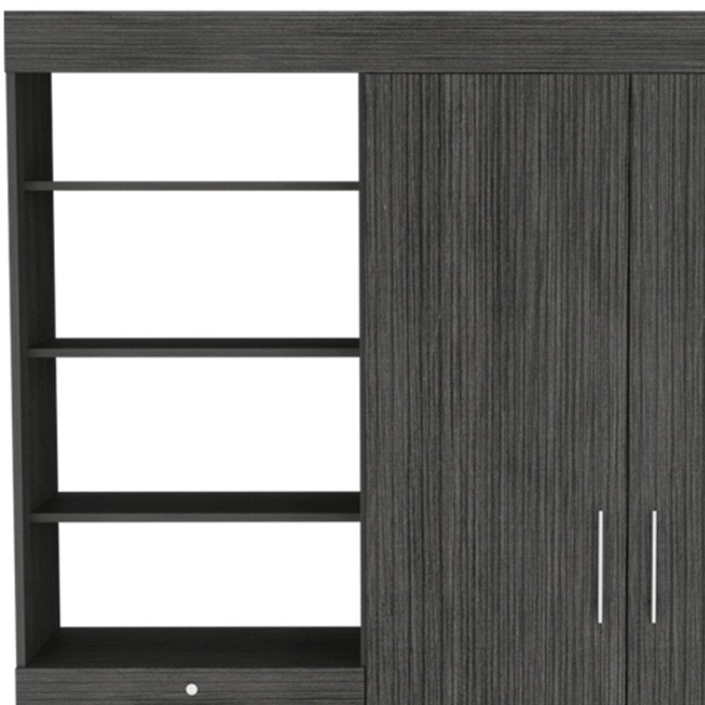 79" Gray Wood Two Door Three Drawer Combo Dresser
