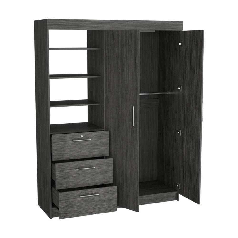 79" Gray Wood Two Door Three Drawer Combo Dresser