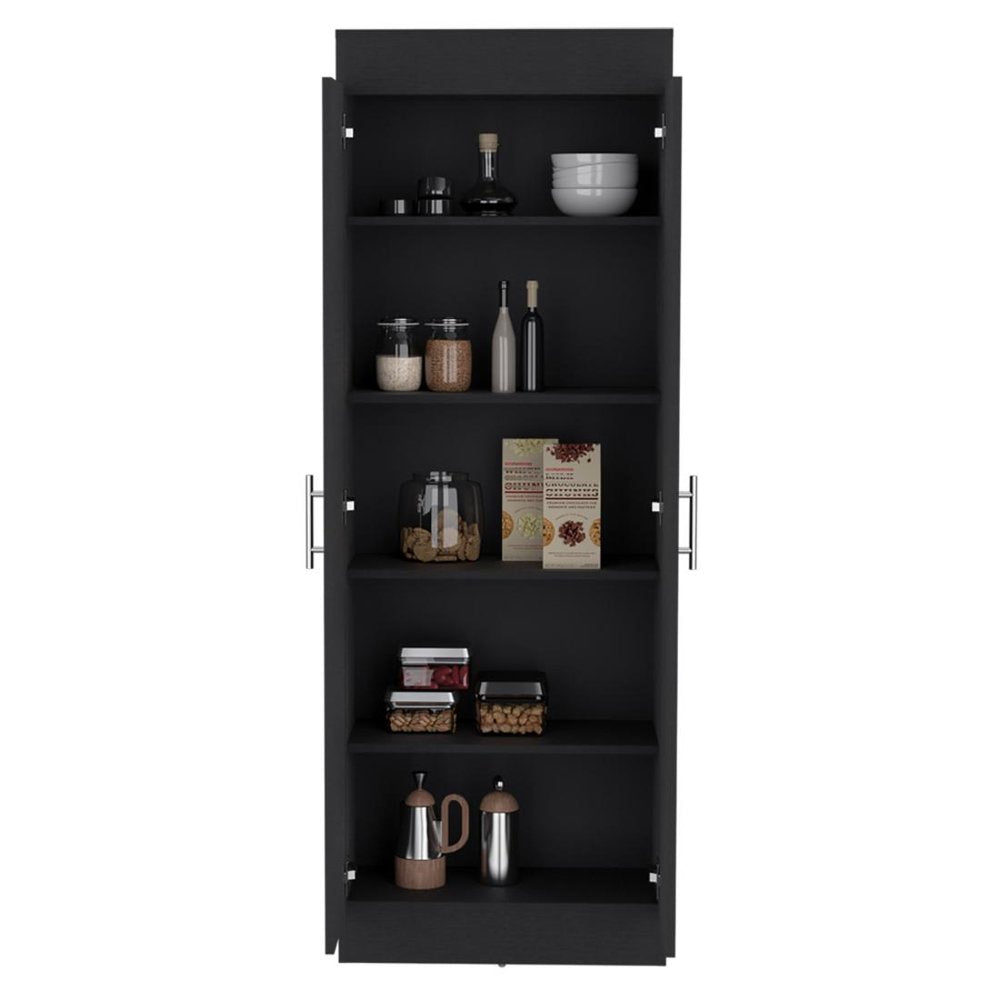 67" Black Wood Pantry Or Storage Closet