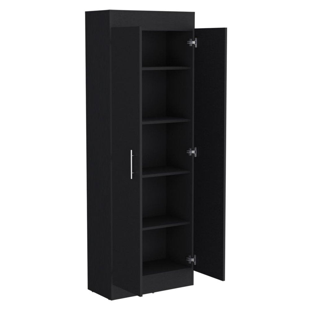 67" Black Wood Pantry Or Storage Closet