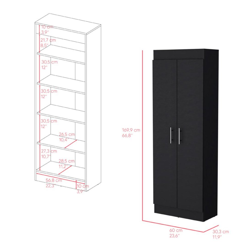 67" Black Wood Pantry Or Storage Closet