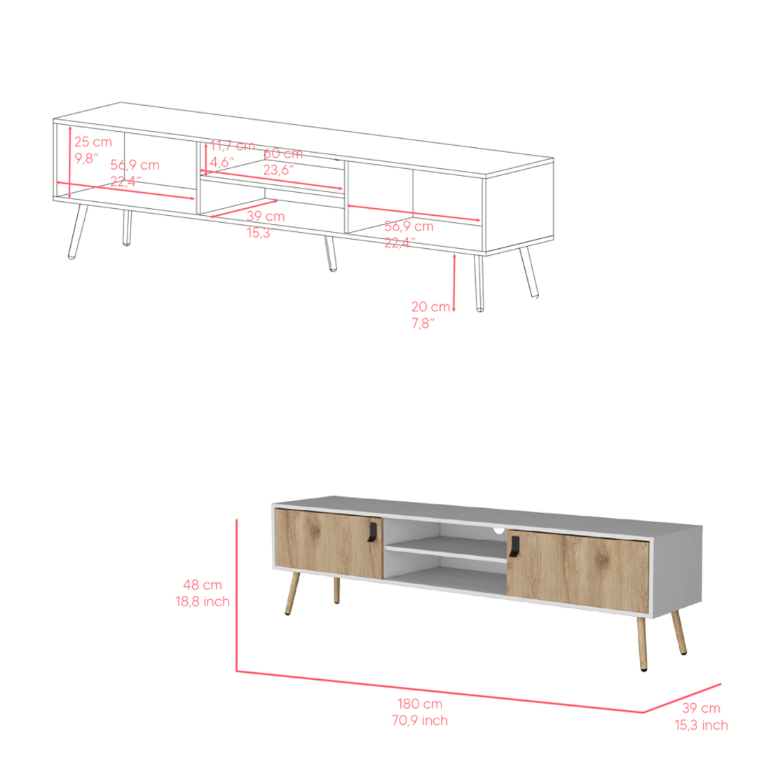 71" White And Beige Enclosed And Open Storage TV Stand