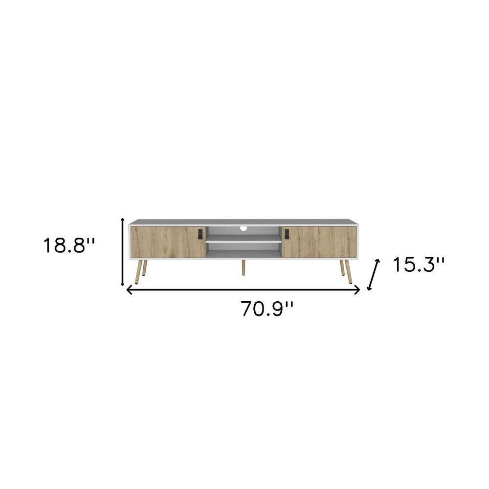 71" White And Beige Enclosed And Open Storage TV Stand