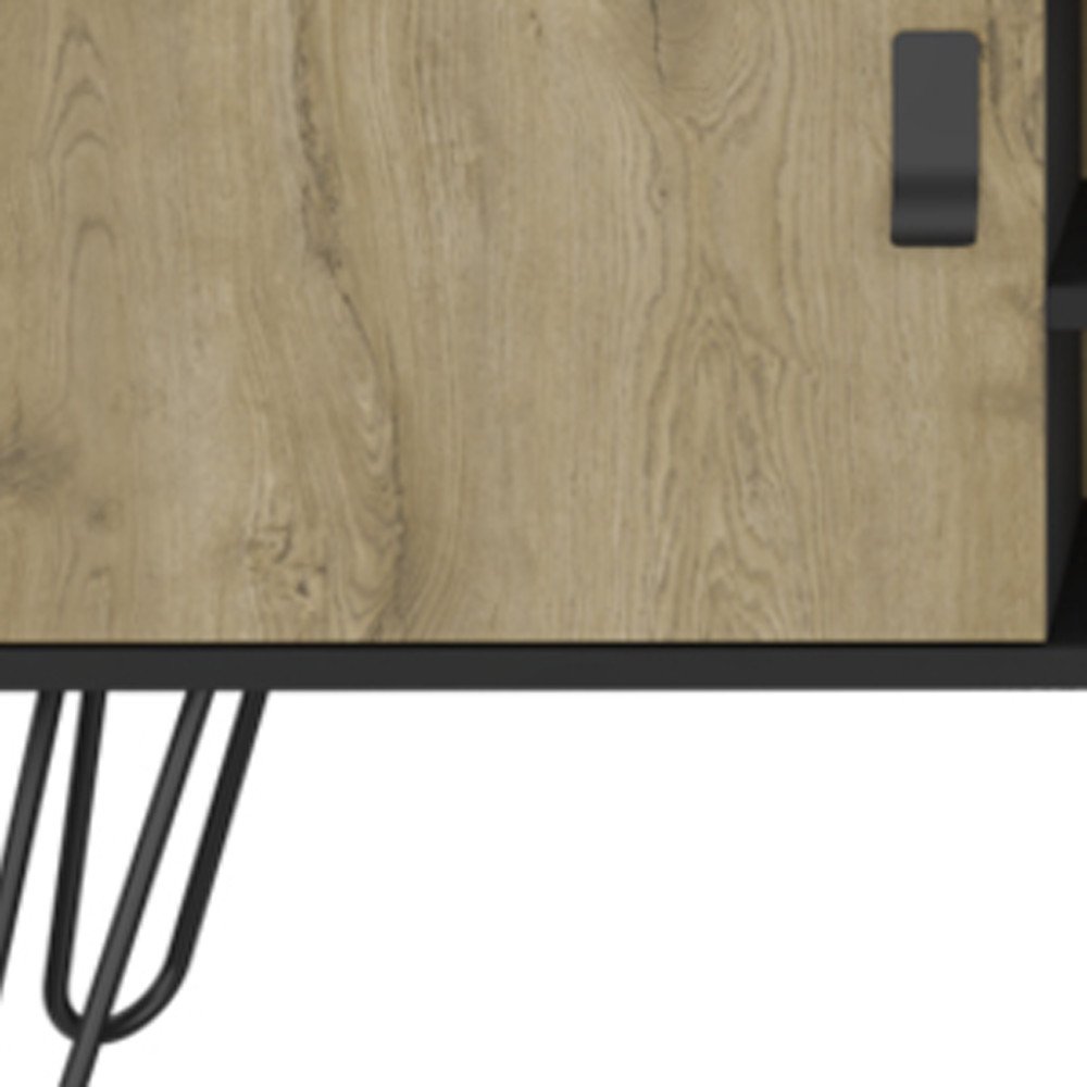 48" Beige and Black Cabinet Open And Enclosed Storage TV Stand