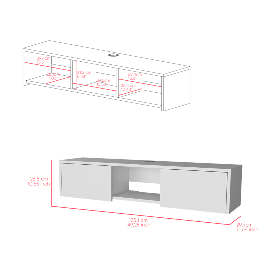 49" White Floating Mount TV Stand