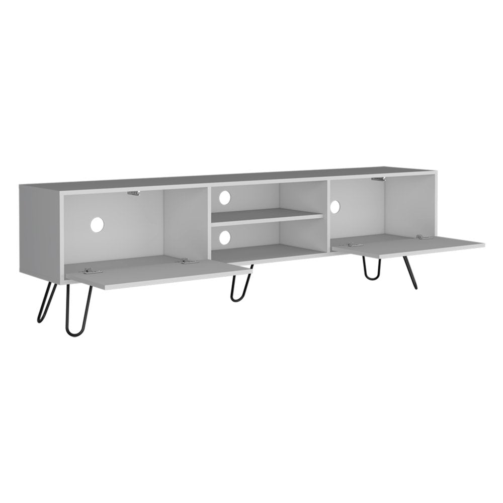71" White Cabinet Open And Enclosed Storage TV Stand