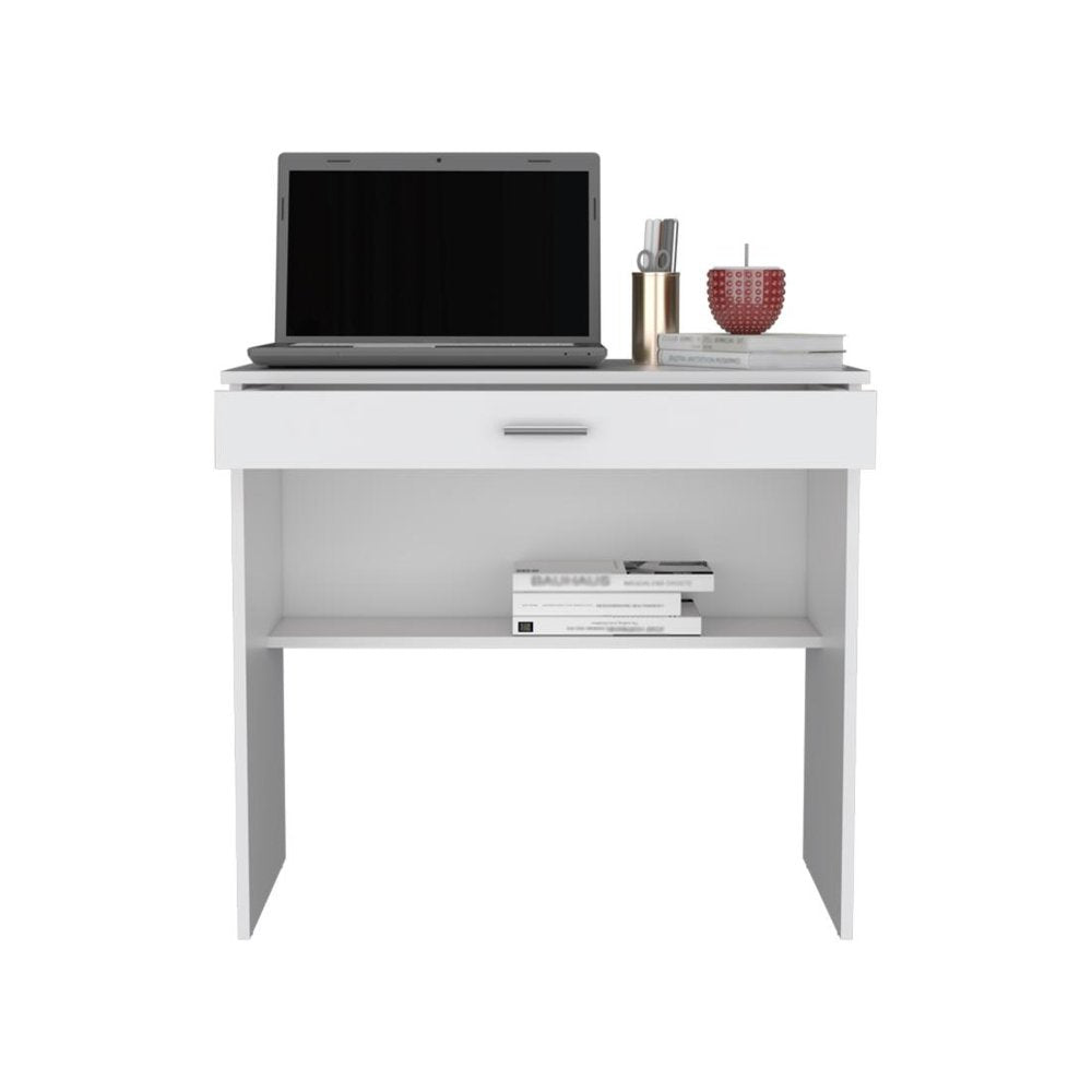 32" White Wood Computer Desk With Drawer