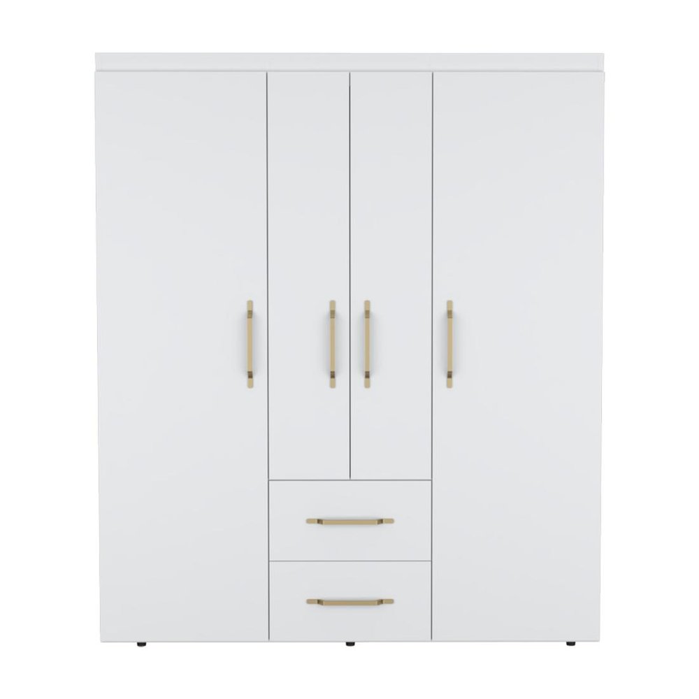 70" White Wood Four Door Two Drawer Combo Dresser