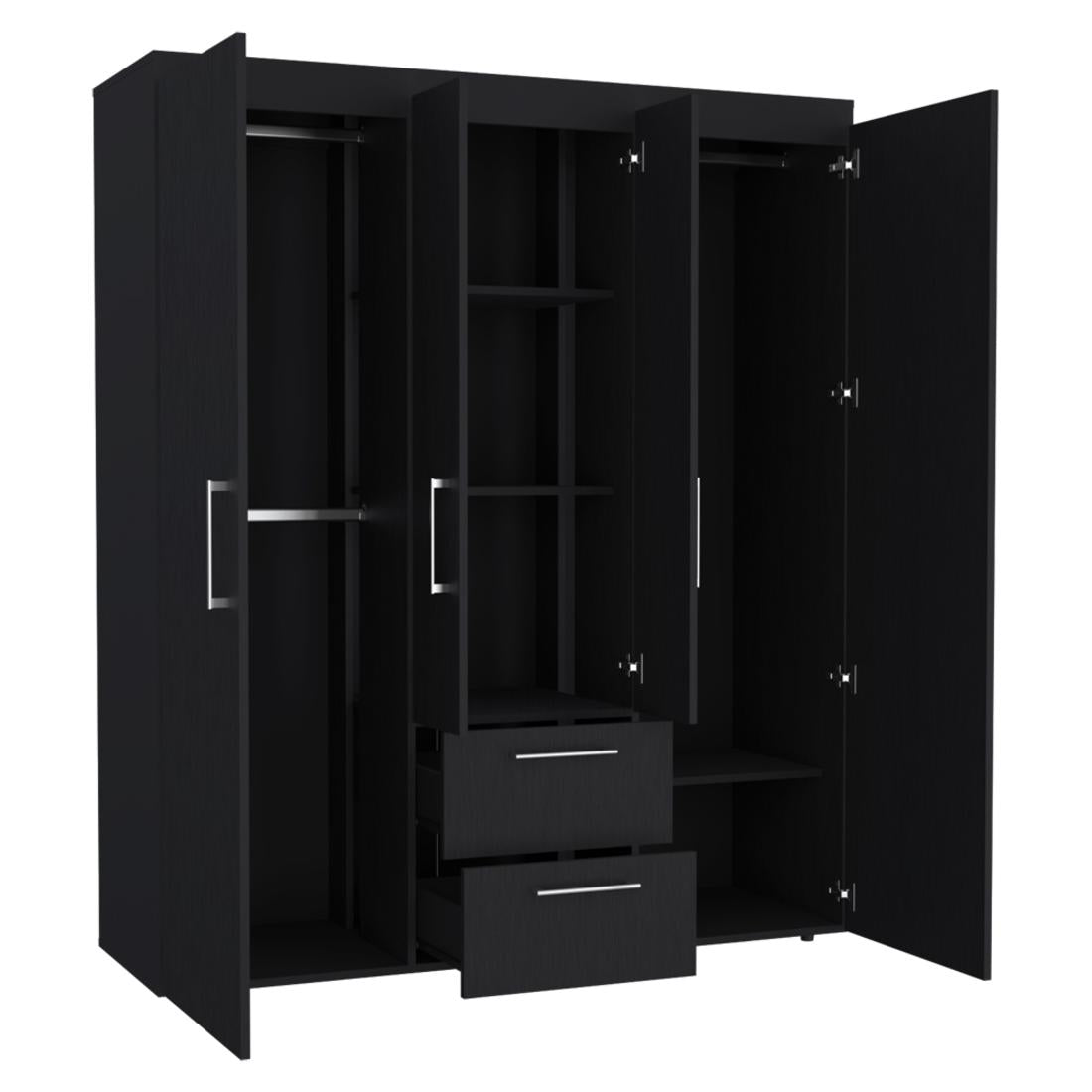 70" Black Wood Two Drawer Combo Dresser