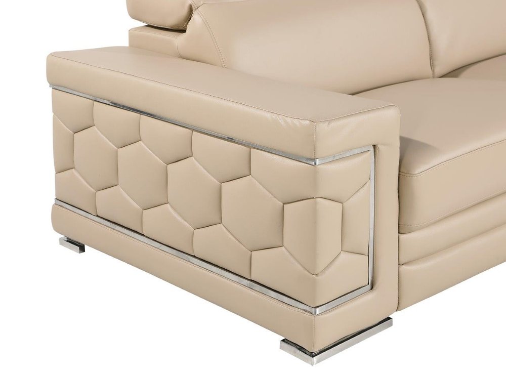 47" Beige and Silver Genuine Leather Club Chair