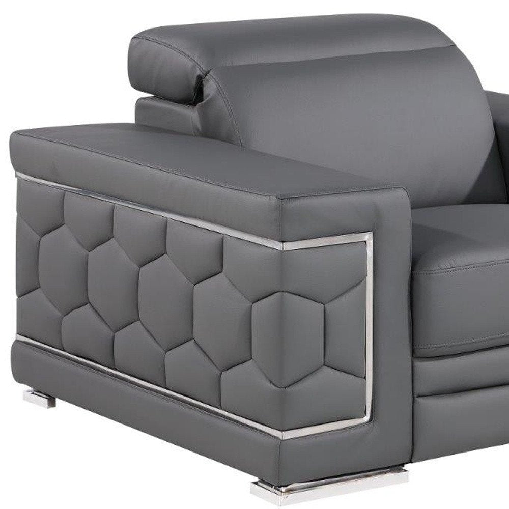 47" Beige and Silver Genuine Leather Club Chair