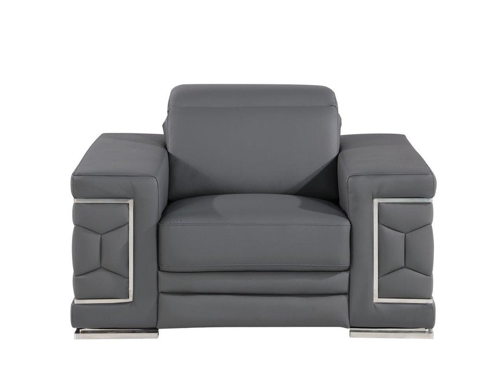 47" Beige and Silver Genuine Leather Club Chair