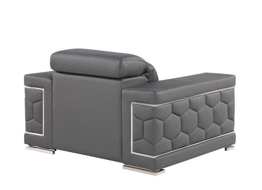47" Beige and Silver Genuine Leather Club Chair