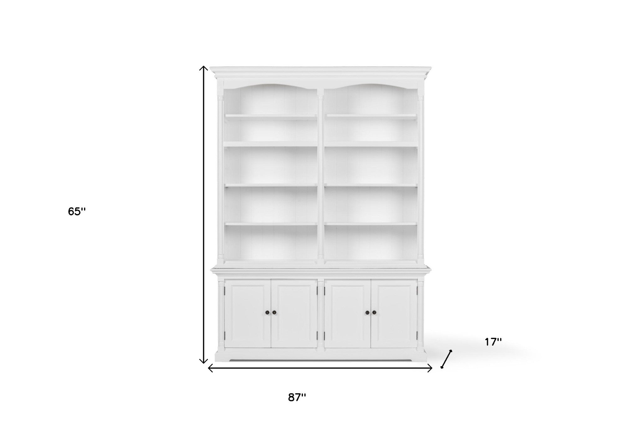 65" White Solid Wood Frame Dining Hutch With Fourteen Shelves