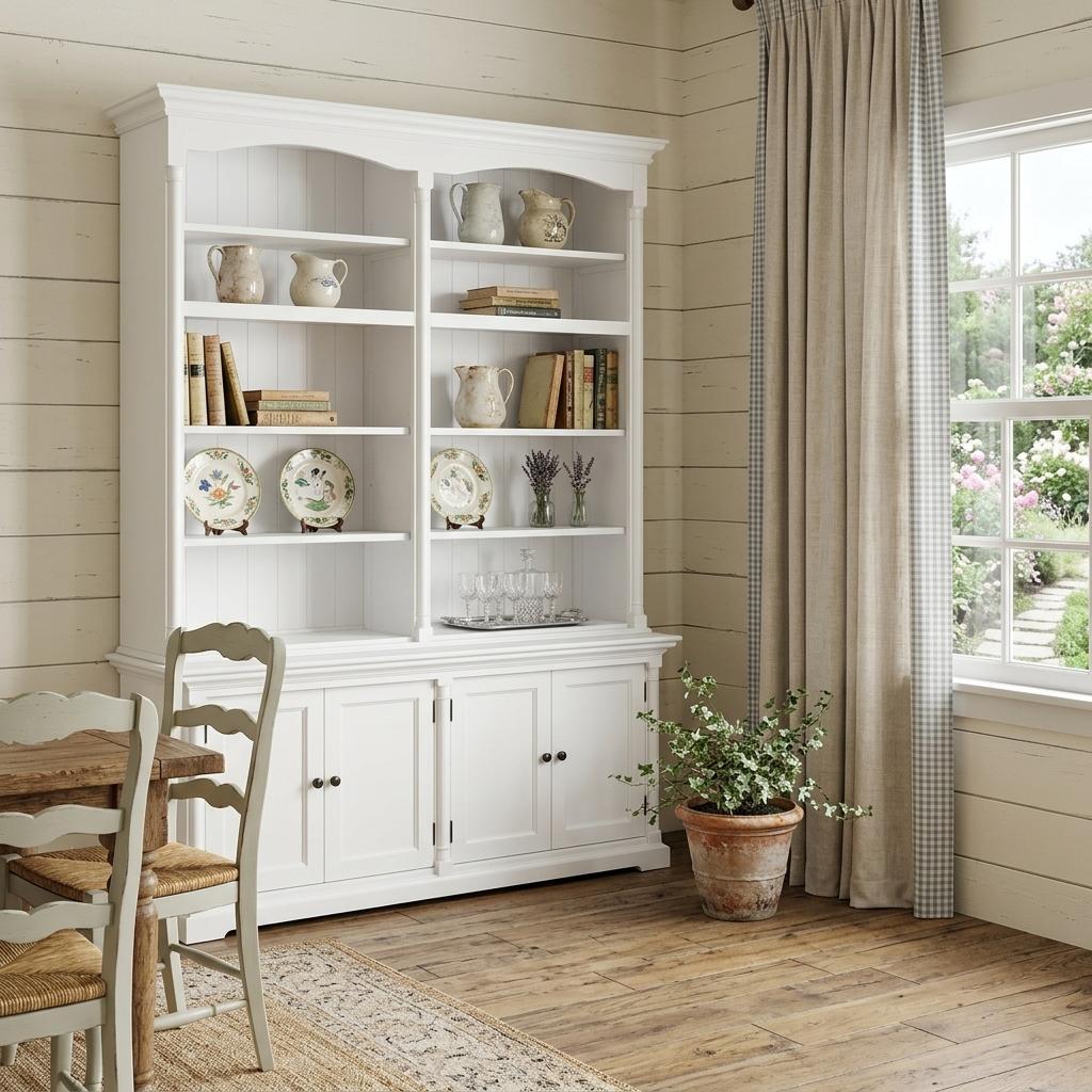 65" White Solid Wood Frame Dining Hutch With Fourteen Shelves