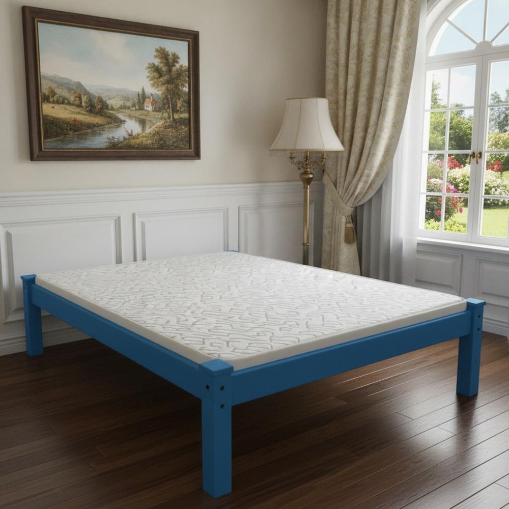 Caribbean Blue Solid Wood Twin Bed Frame