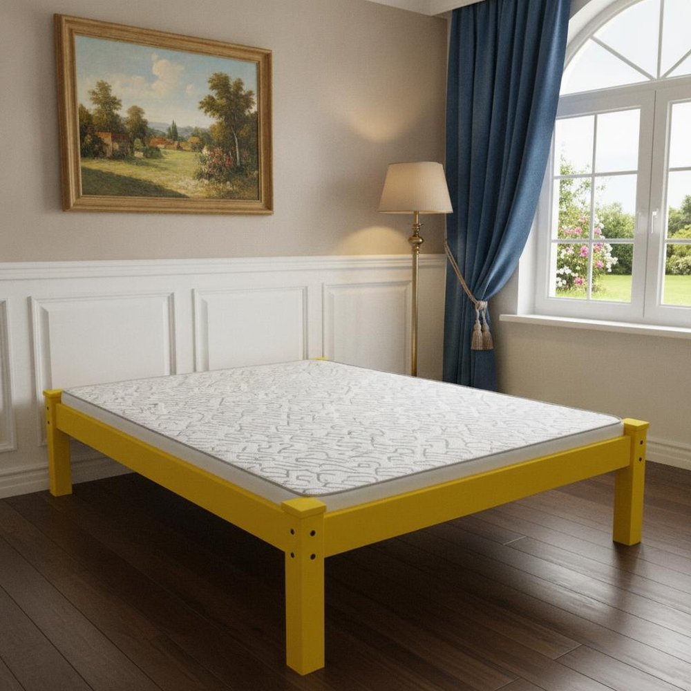 Canary Yellow Solid Wood Full Bed Frame