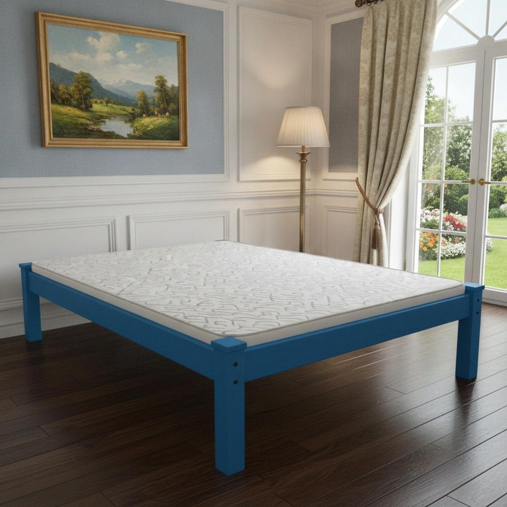 Caribbean Blue Solid Wood Full Bed Frame