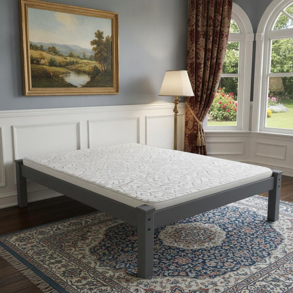 Gray Solid Wood Full Bed Frame