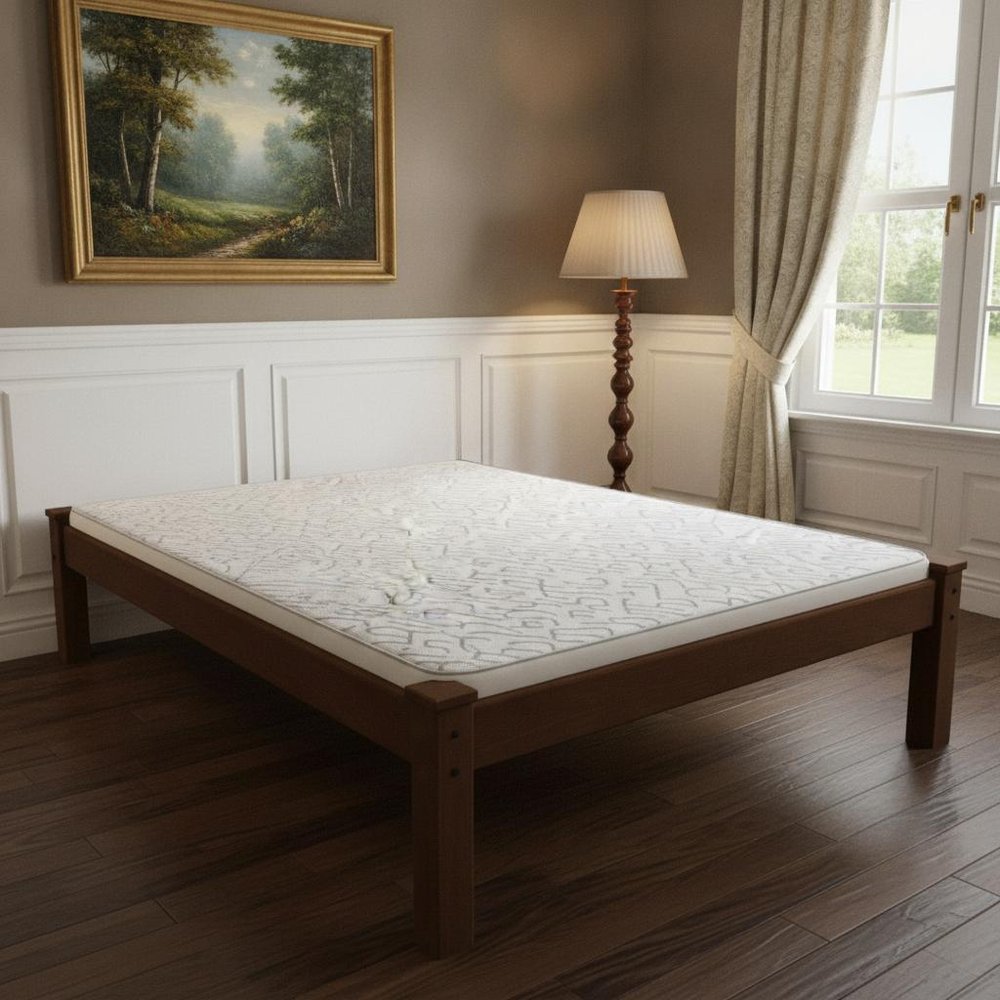 Brown Solid Wood Queen Bed Frame
