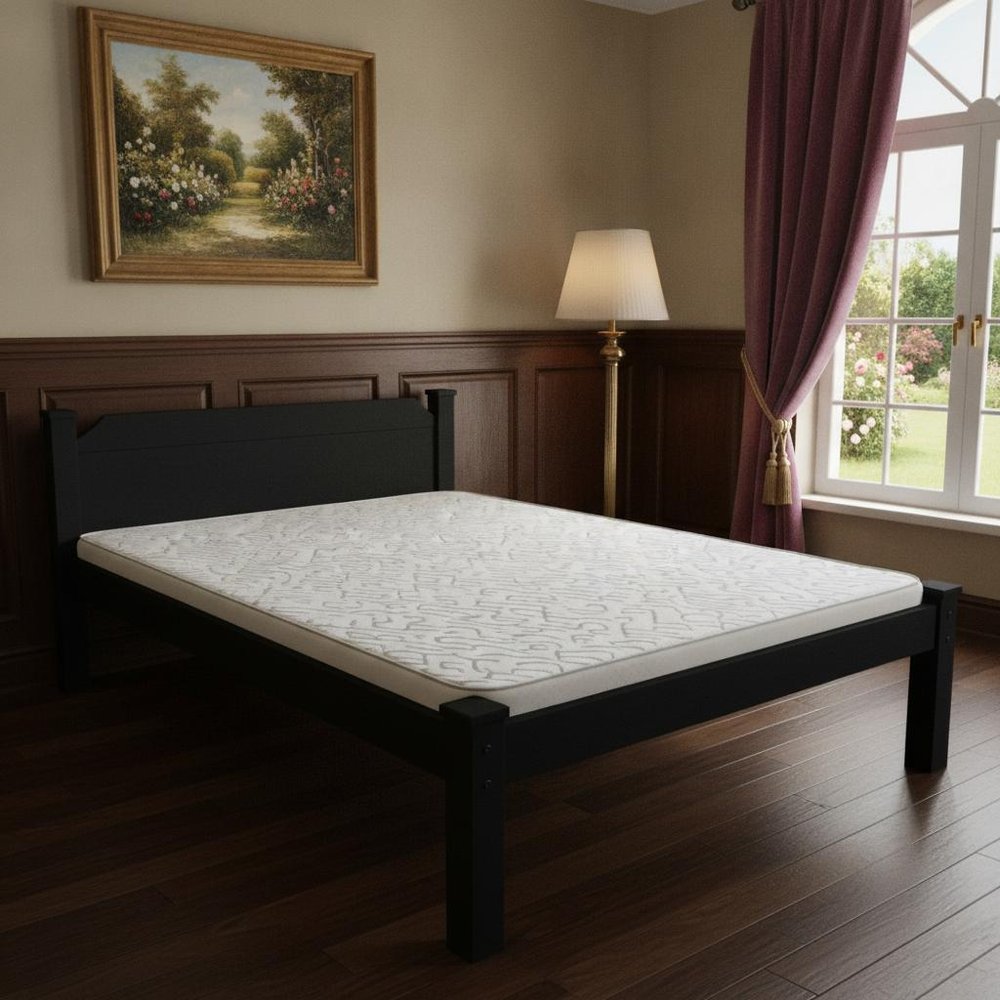 Black Solid Wood Queen Bed Frame