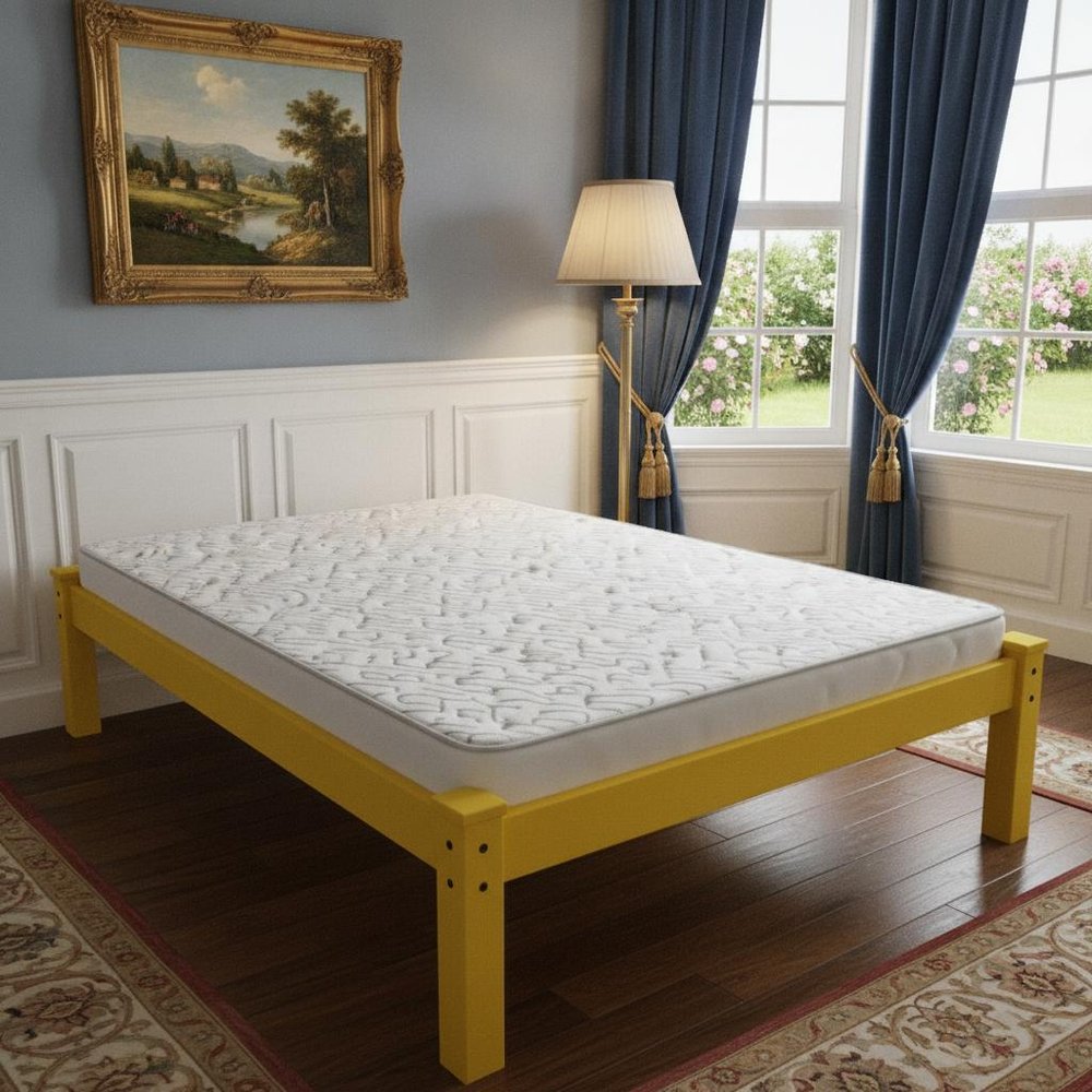 Canary Yellow Solid Wood Queen Bed Frame
