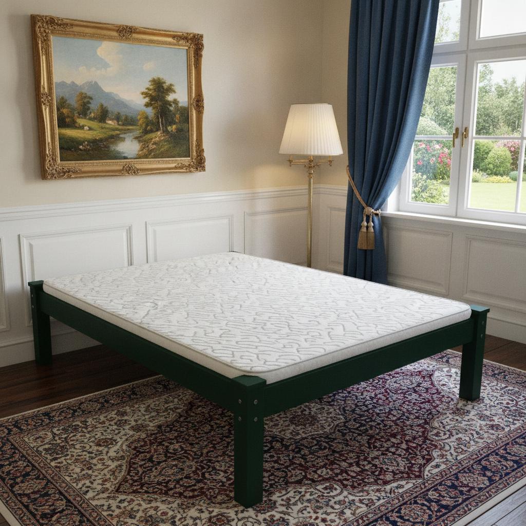Dark Green Solid Wood Queen Bed Frame