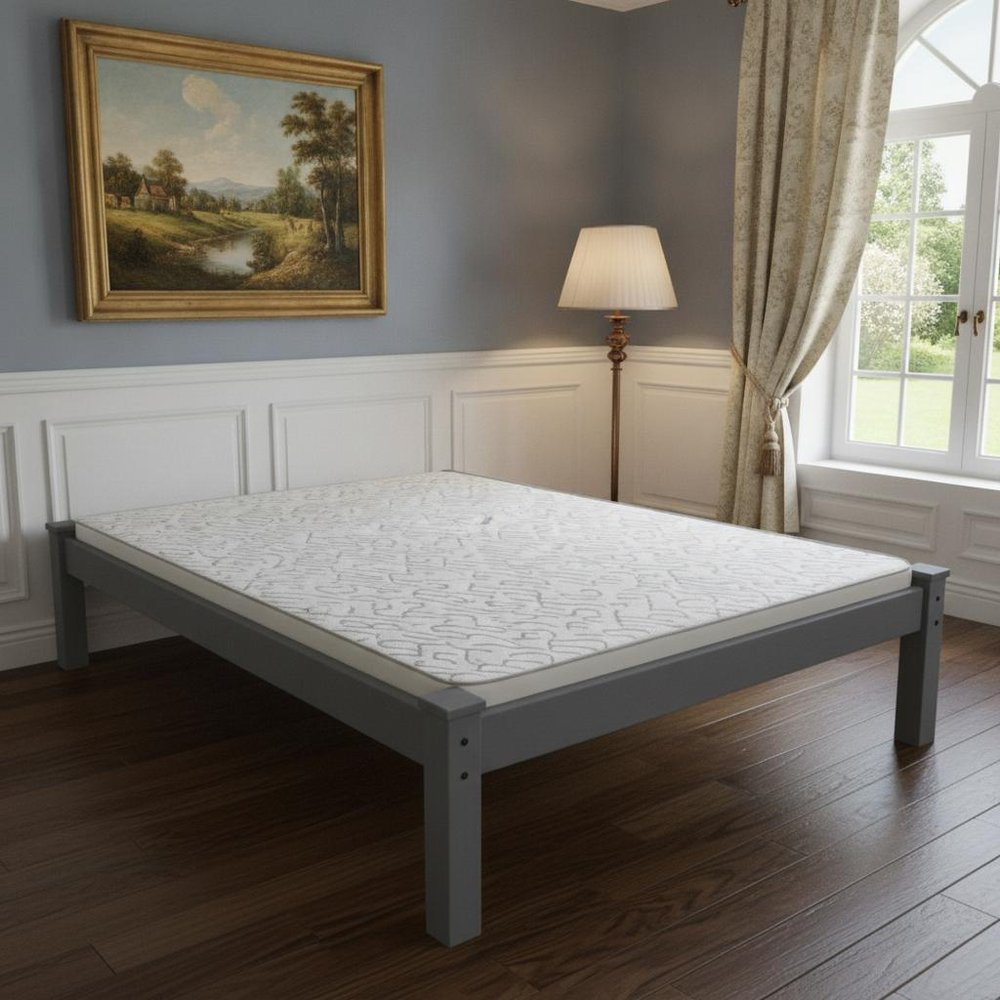 Gray Solid Wood Queen Bed Frame