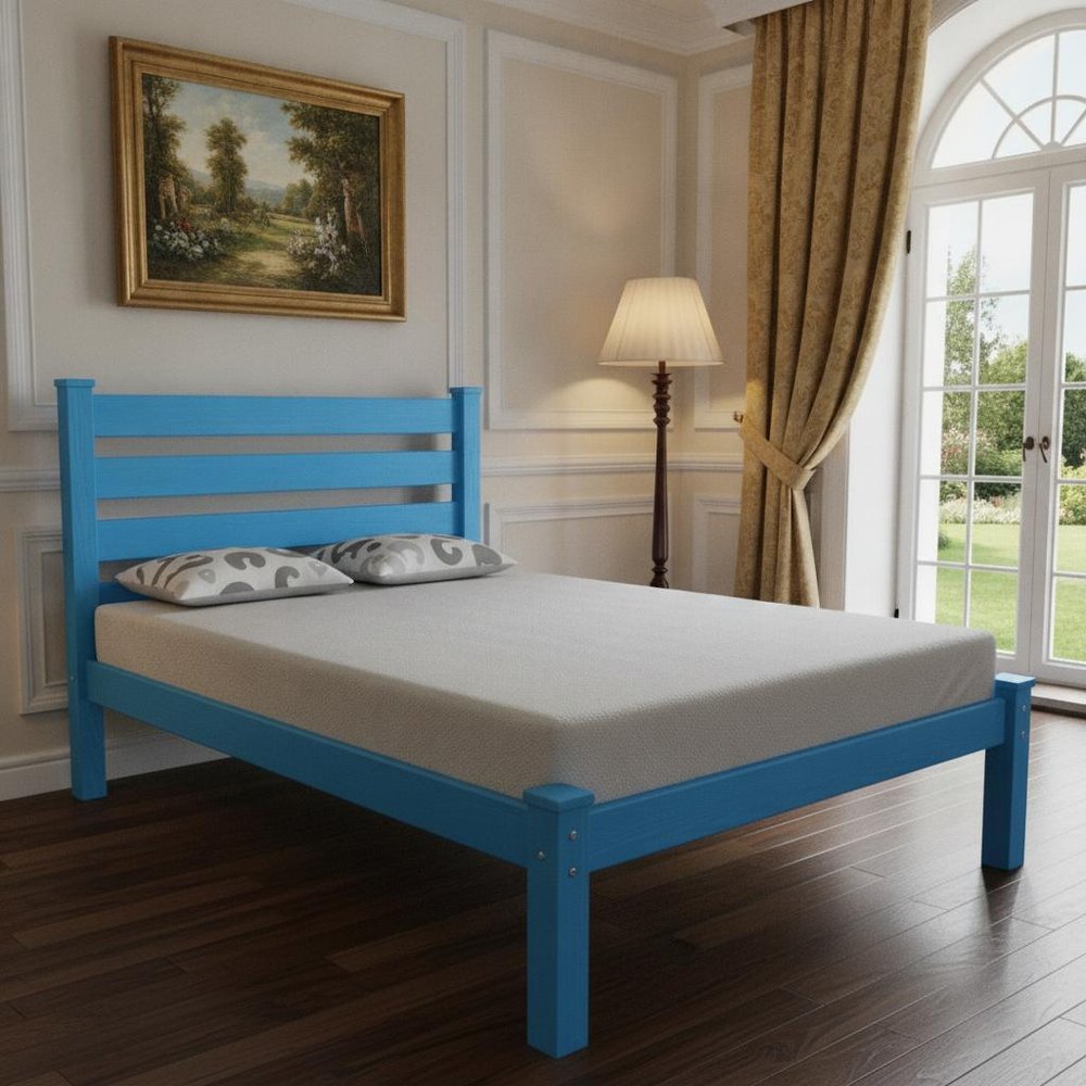 Caribbean Blue Solid Wood Twin Bed Frame