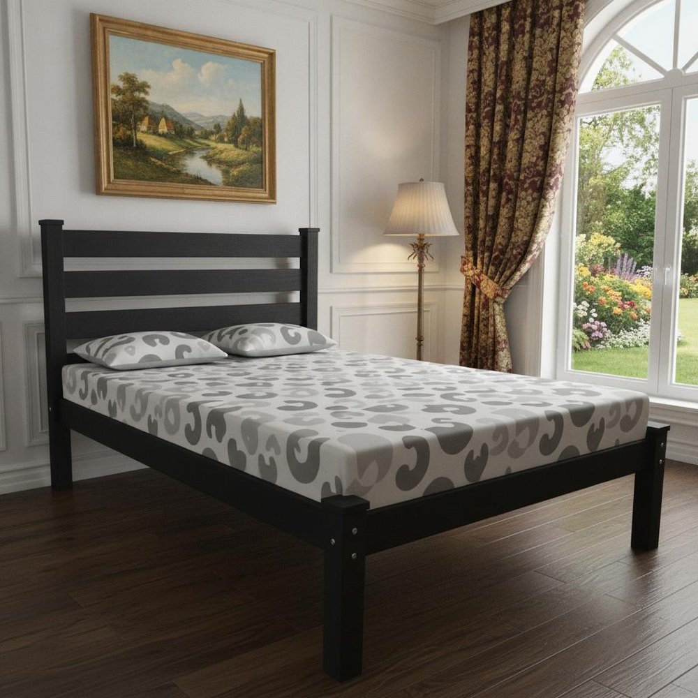Black Solid Wood Full Bed Frame