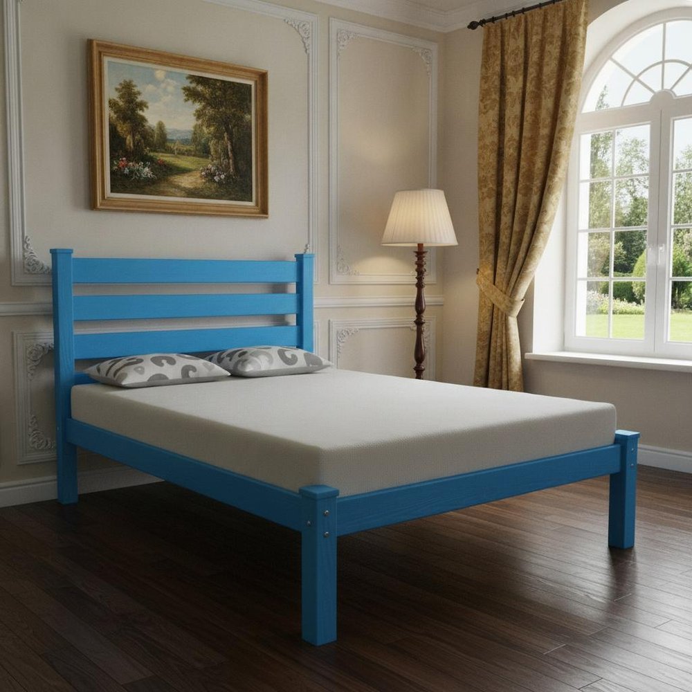 Caribbean Blue Solid Wood Full Bed Frame