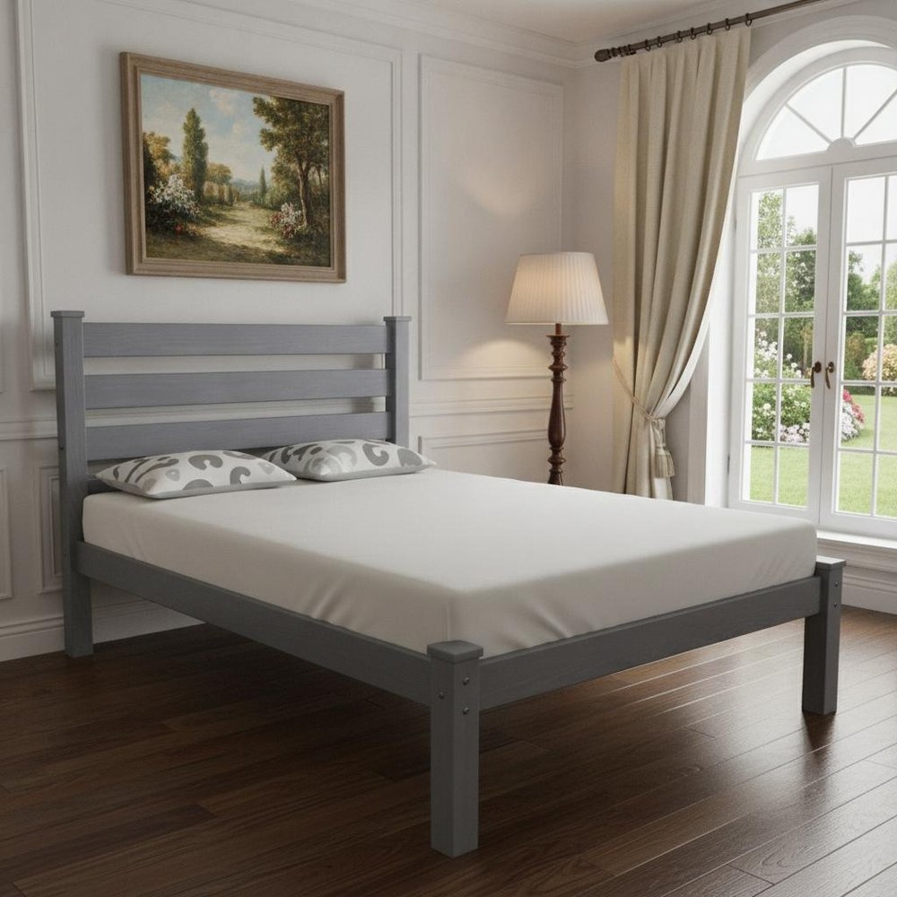 Gray Solid Wood Full Bed Frame