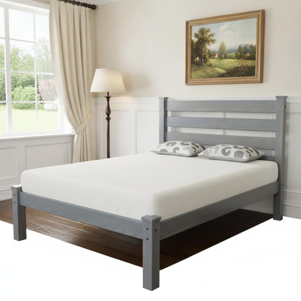 Gray Solid Wood Full Bed Frame