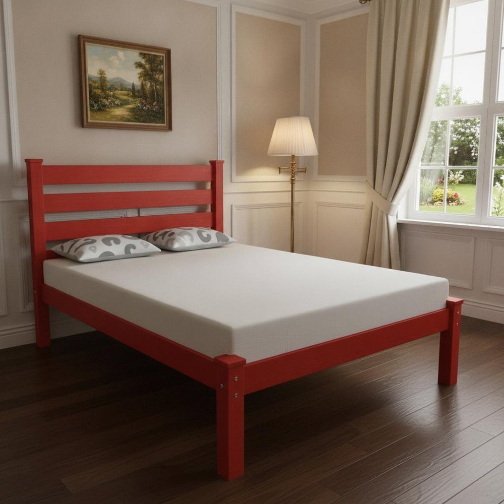 Red Solid Wood Full Bed Frame
