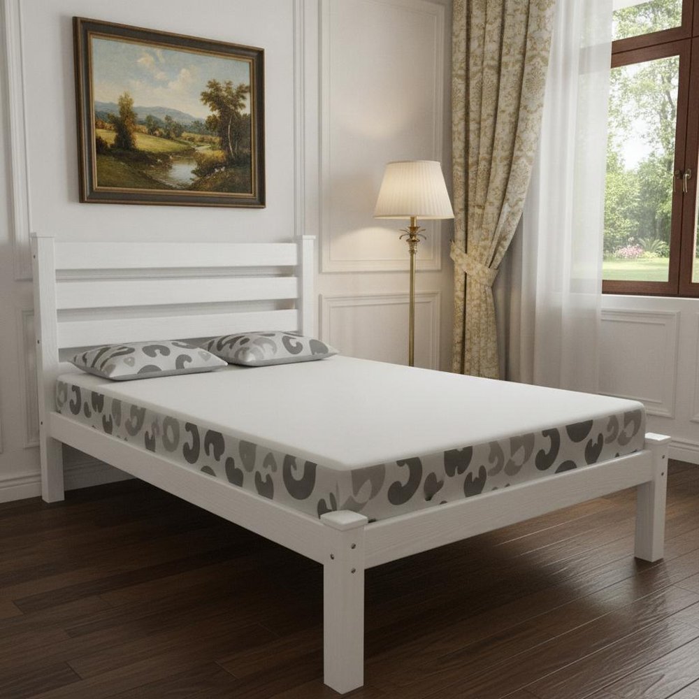 White Solid Wood Full Bed Frame
