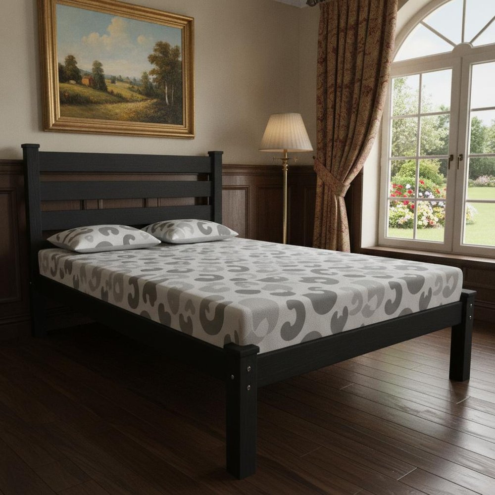 Black Solid Wood Queen Bed Frame