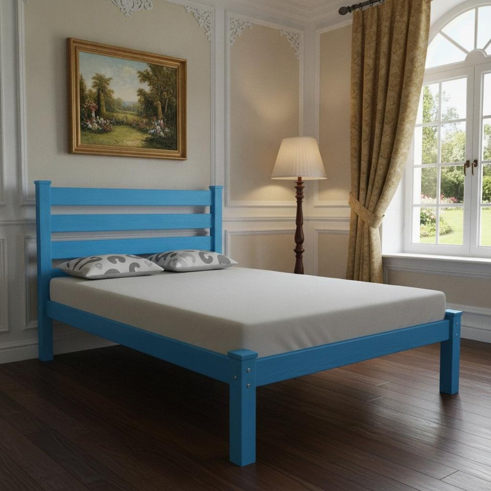 Caribbean Blue Solid Wood Queen Bed Frame
