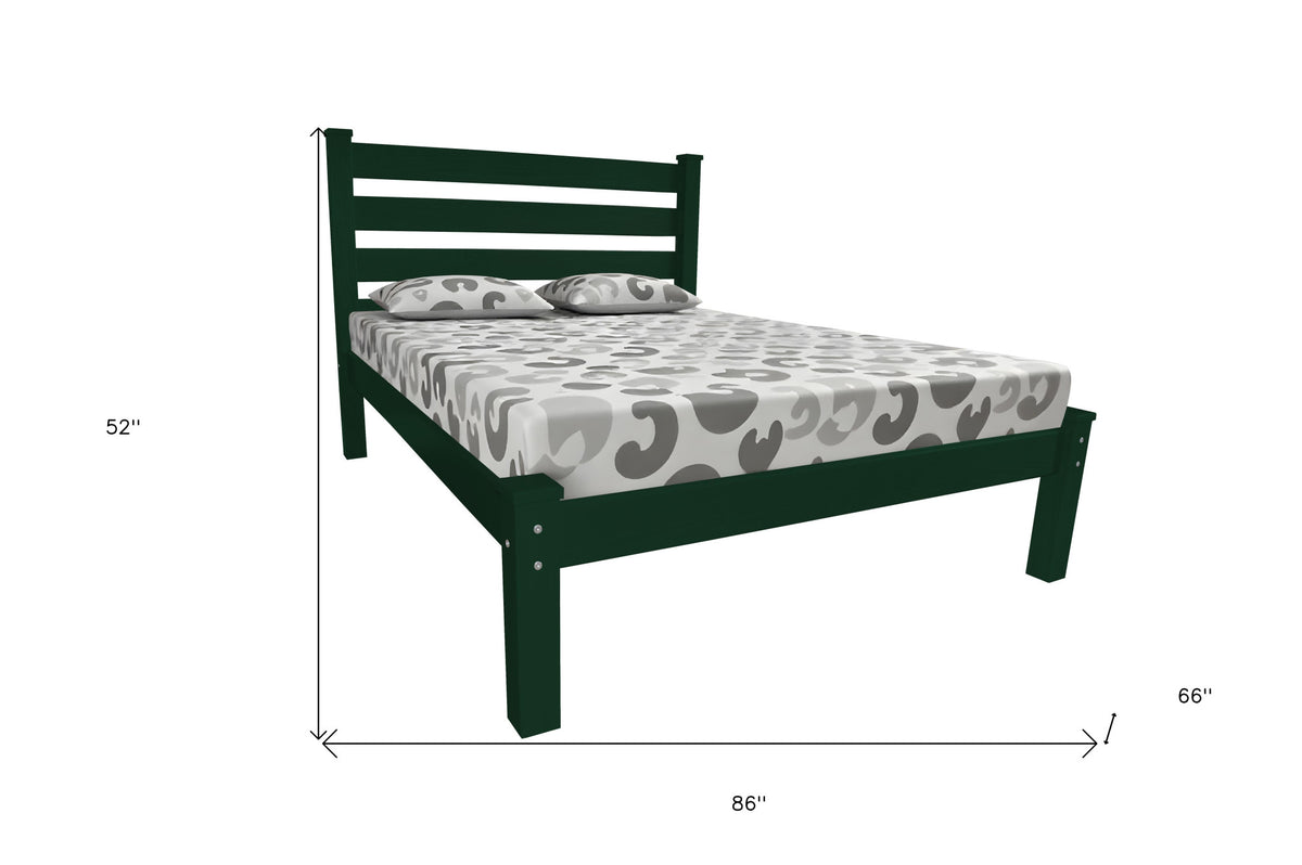 Dark Green Solid Wood Queen Bed Frame