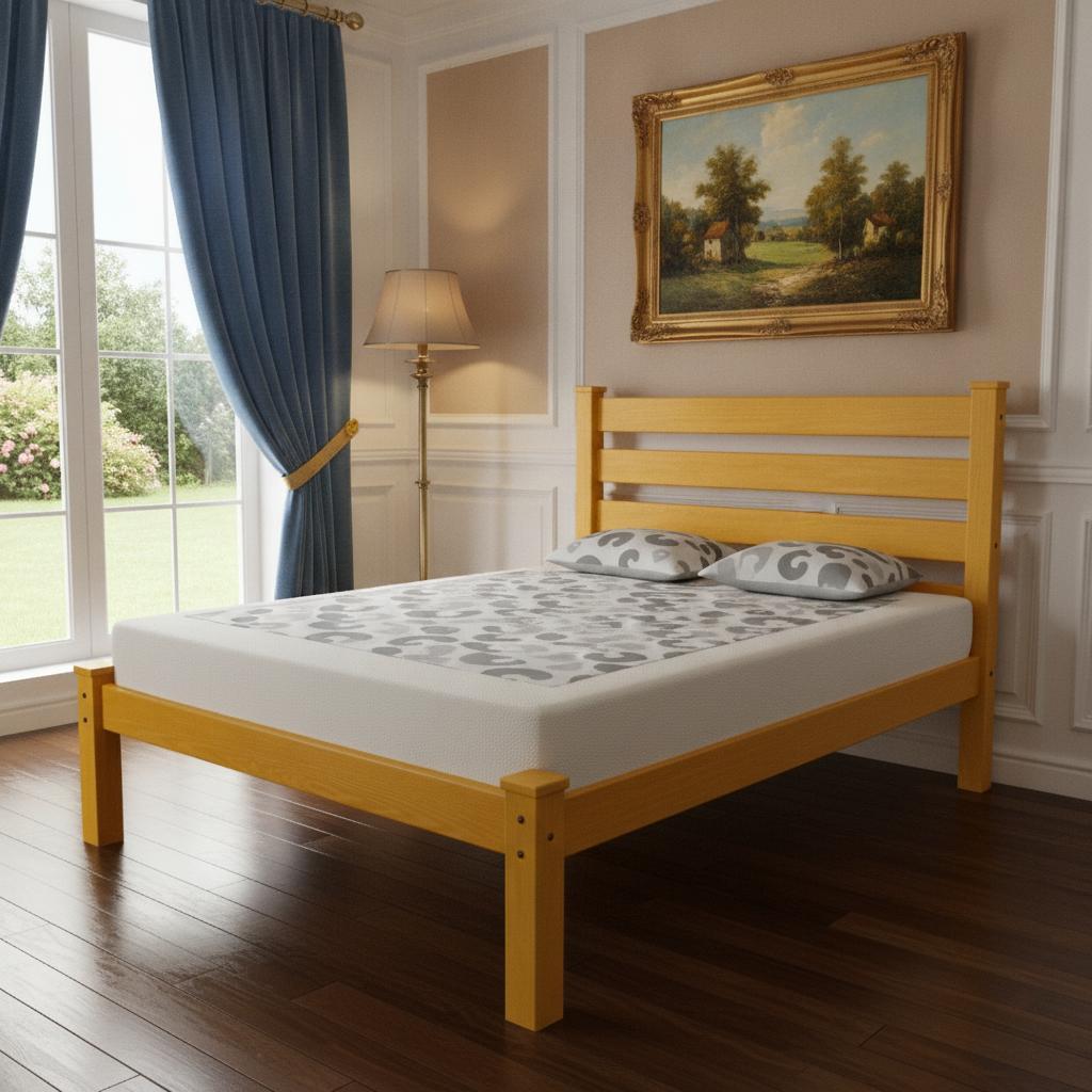 Yellow Solid Wood Queen Bed Frame