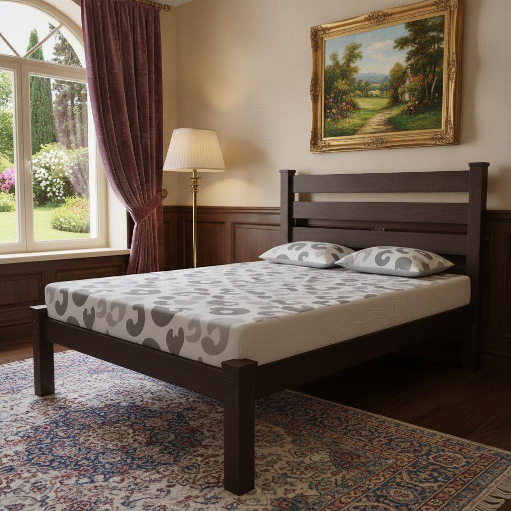 Brown Solid Wood Queen Bed Frame