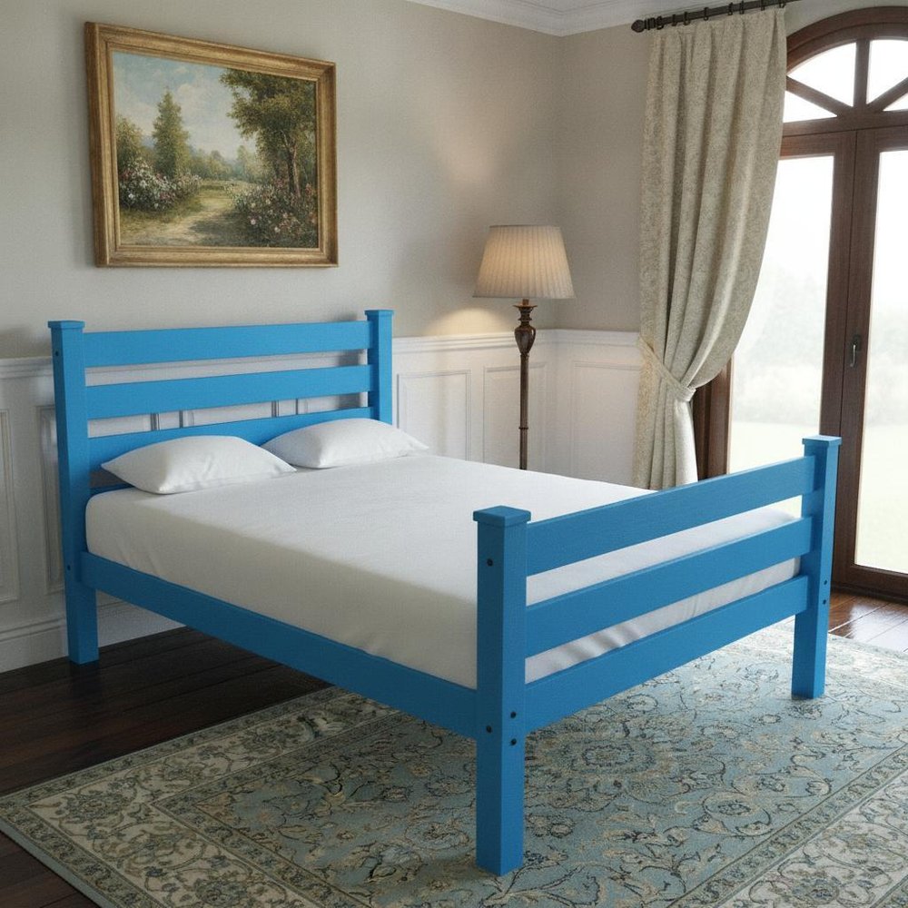 Caribbean Blue Solid Wood Twin Bed Frame