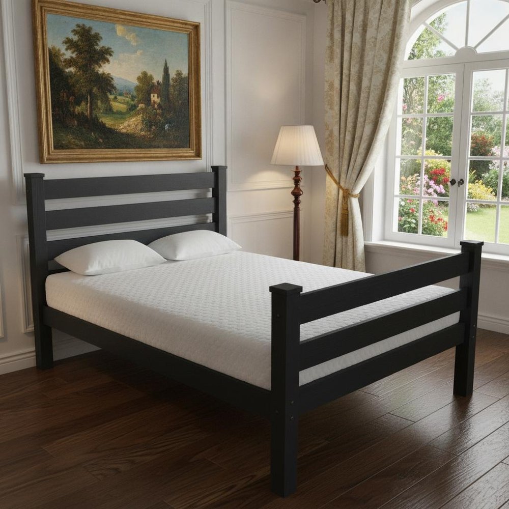Black Solid Wood Full Bed Frame
